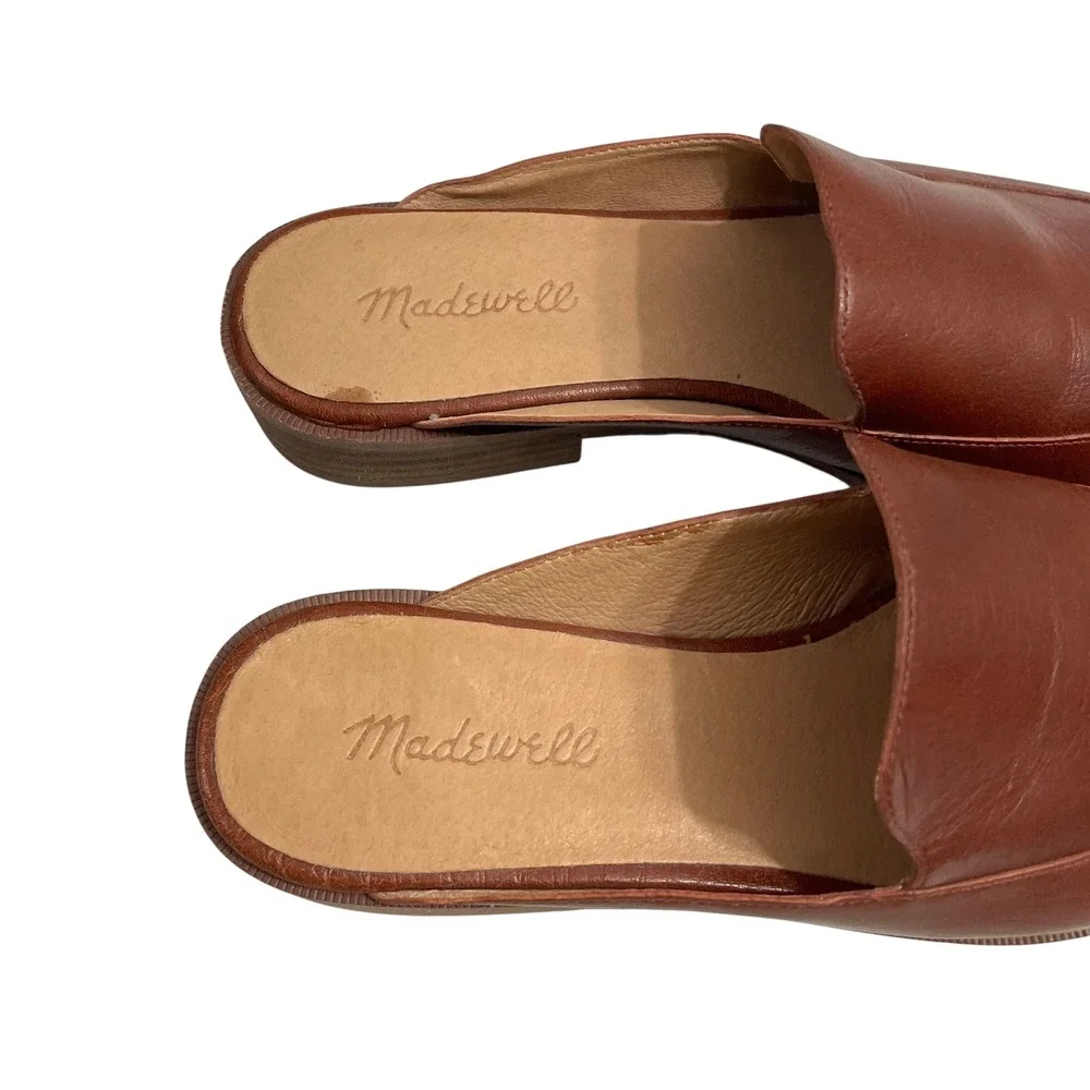 Madewell The Frances slide on leather‎ Loafer Mule Size 8 cognac brown